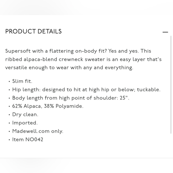 Madewell Alpaca-Blend Crewneck Sweater Light Blue Ribbed Knit NO042 Size Large - Picture 10 of 10